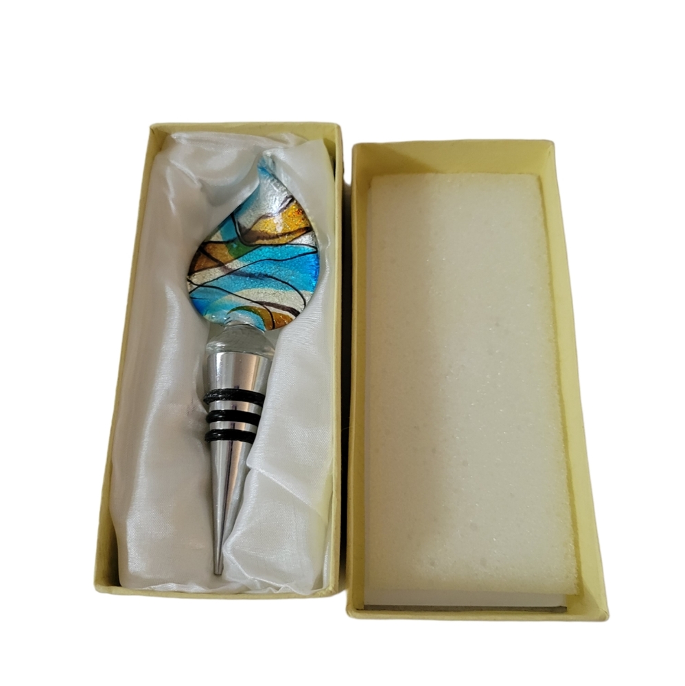 Art Glass Wine Bottle Stopper w Box